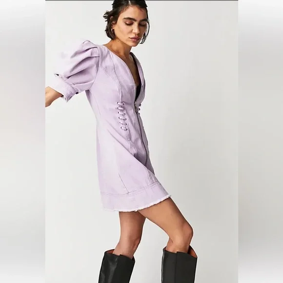 white christmas dresses Washed Denim Shirt Dress-Purple Medium main image 0